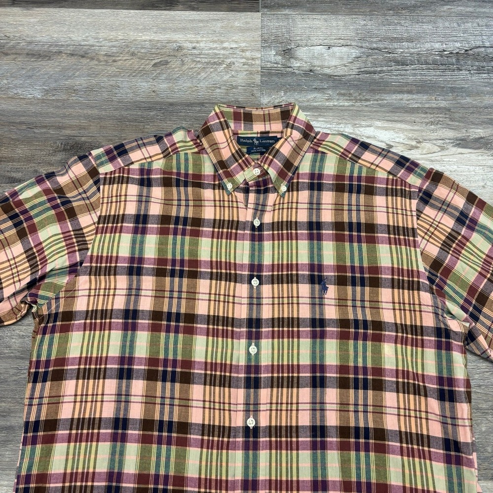 Vintage 90s Ralph Lauren Brown Pink Tartan Plaid Mens M Blake Button Down Shirt‎